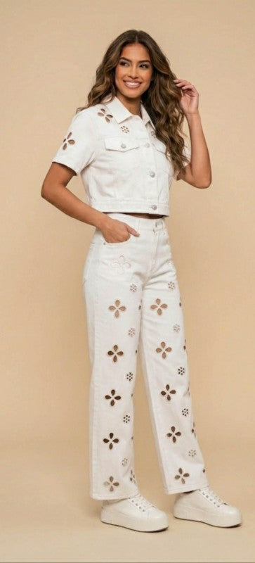 Off White Jacket Top and Pant Set (NO RETURNS OR EXCHANGE)