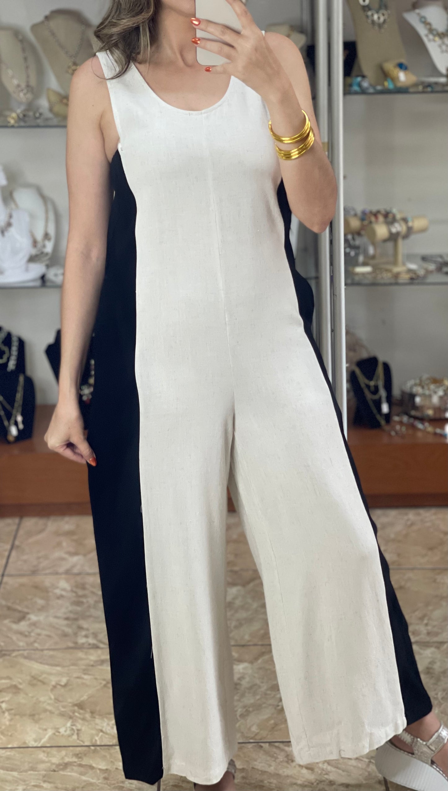 Cream/Black Contrast Jumpsuit