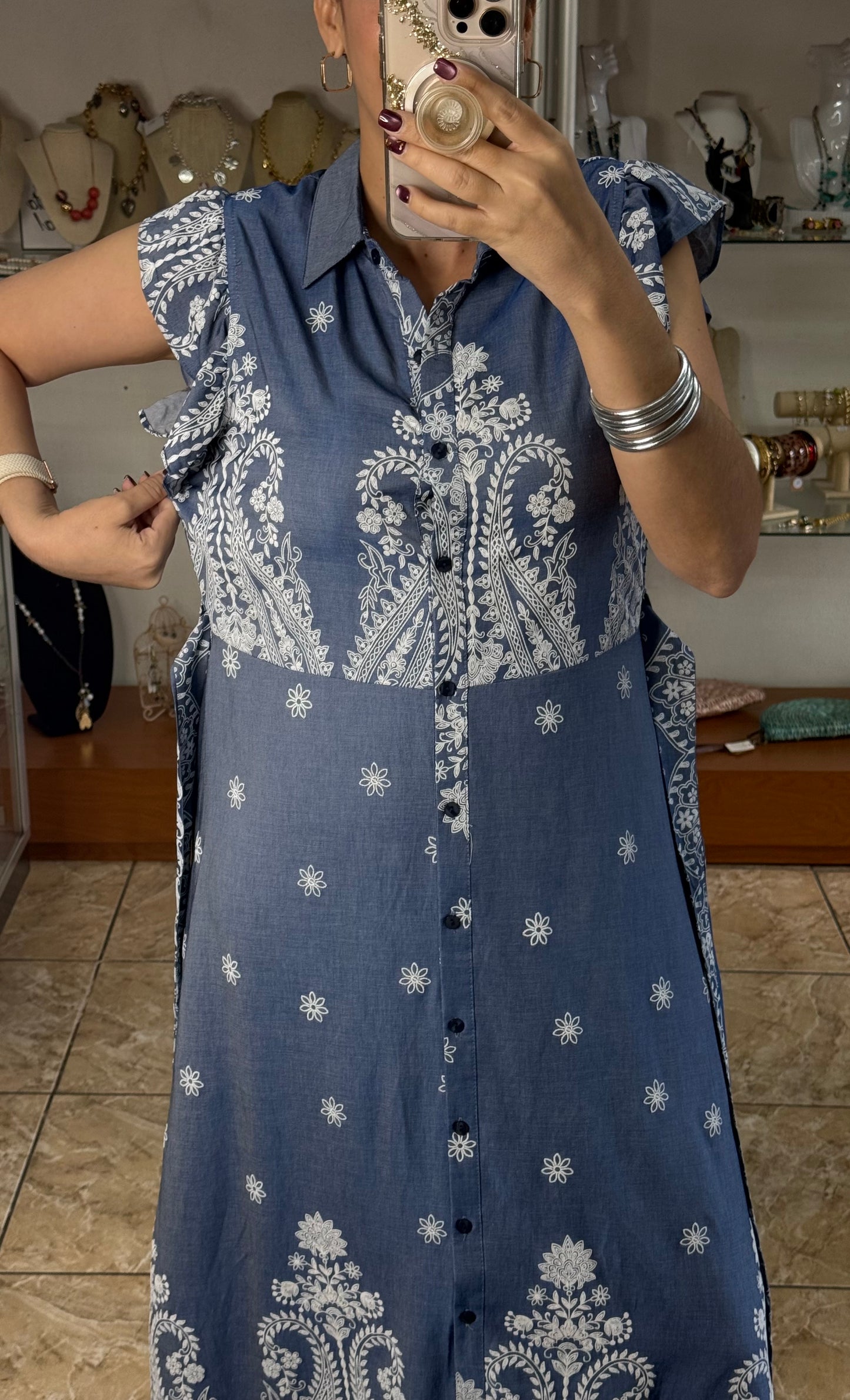 Printed Button Down Maxi Dress