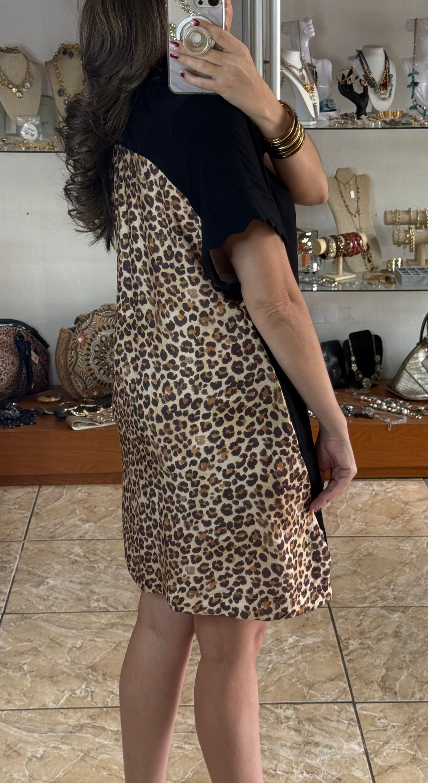 Black/Leopard Button Down Dress