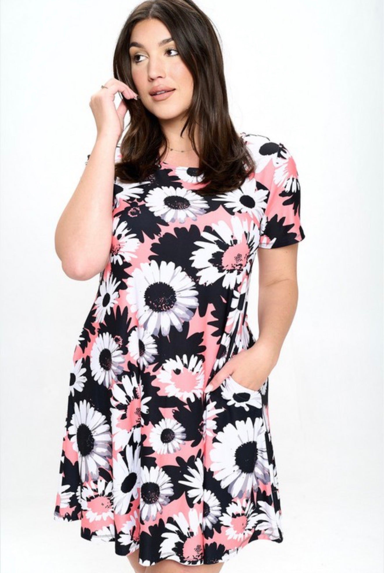 Black/Pink Mix Floral Dress (PLUS)