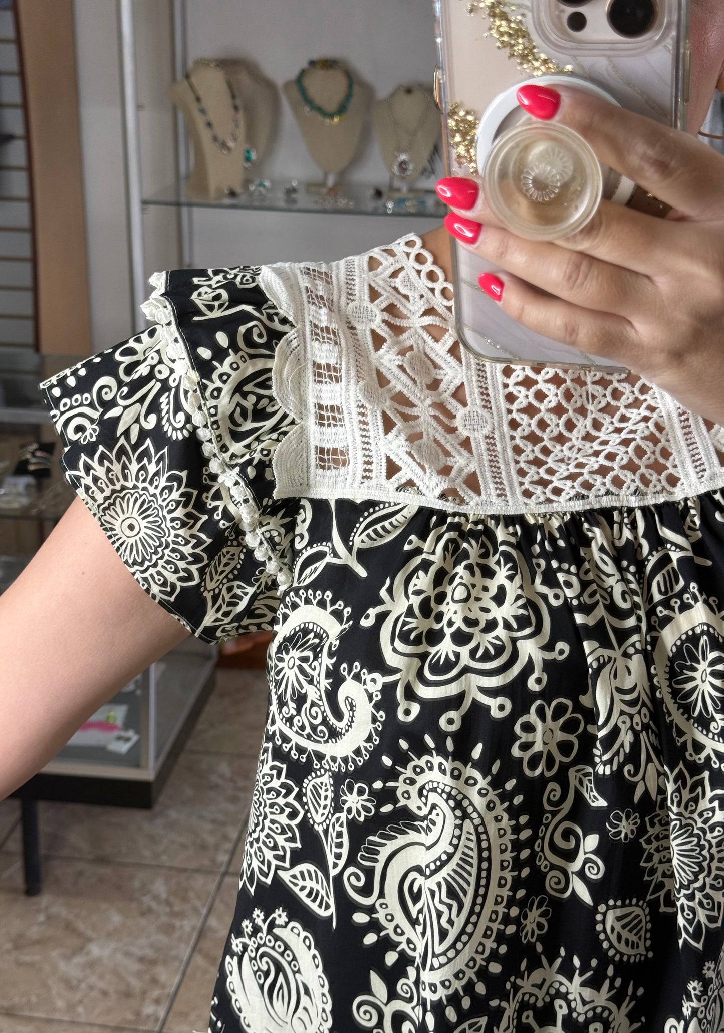 Black/Cream Paisley Top