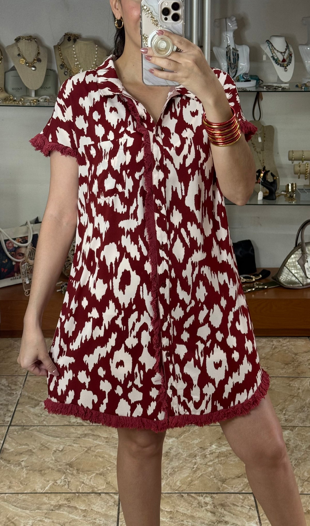 Wine Mix Button Down Dress