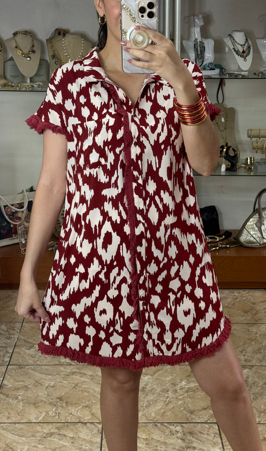Wine Mix Button Down Dress