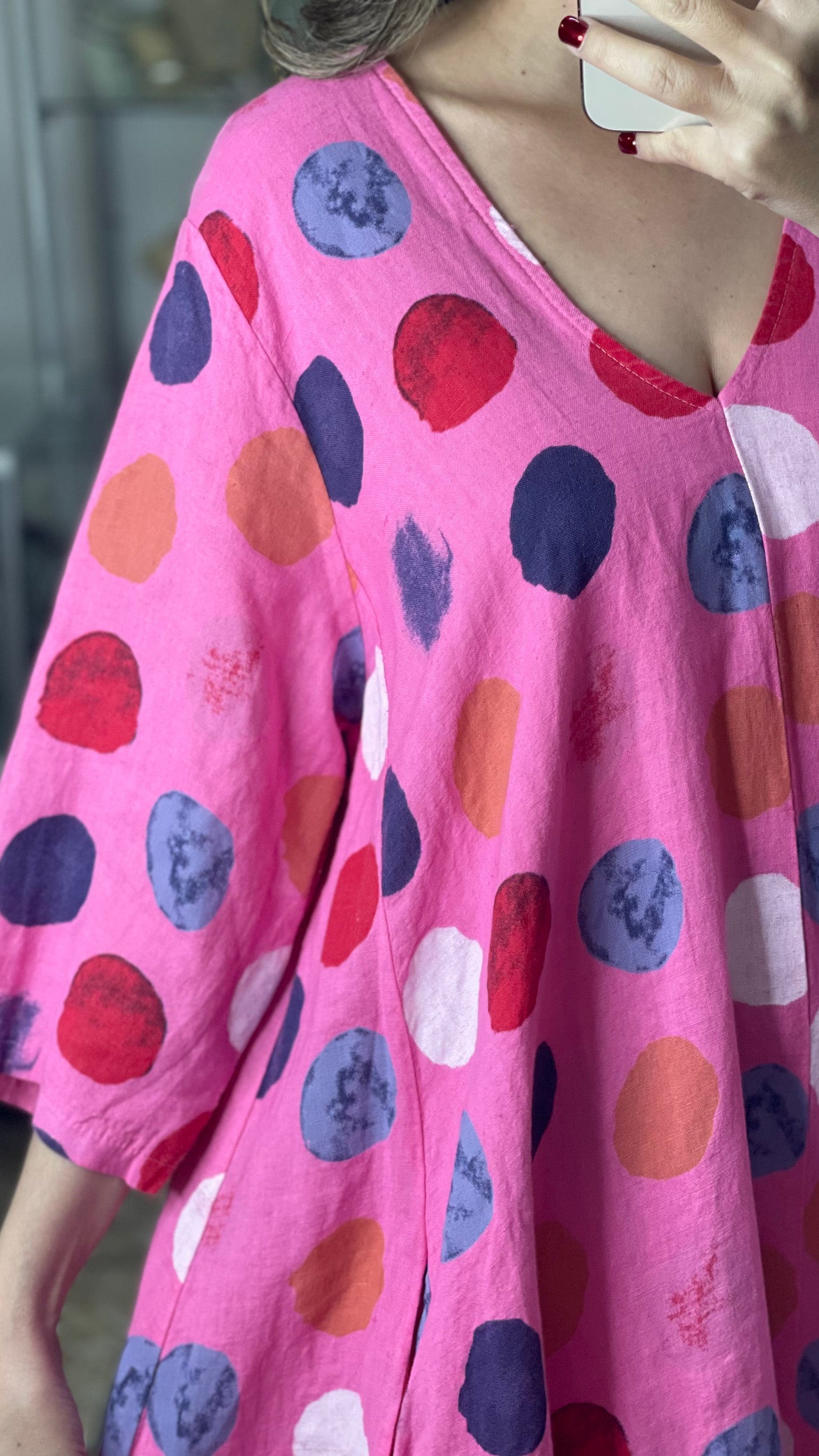 Pink Multi Polka OS Linen Dress