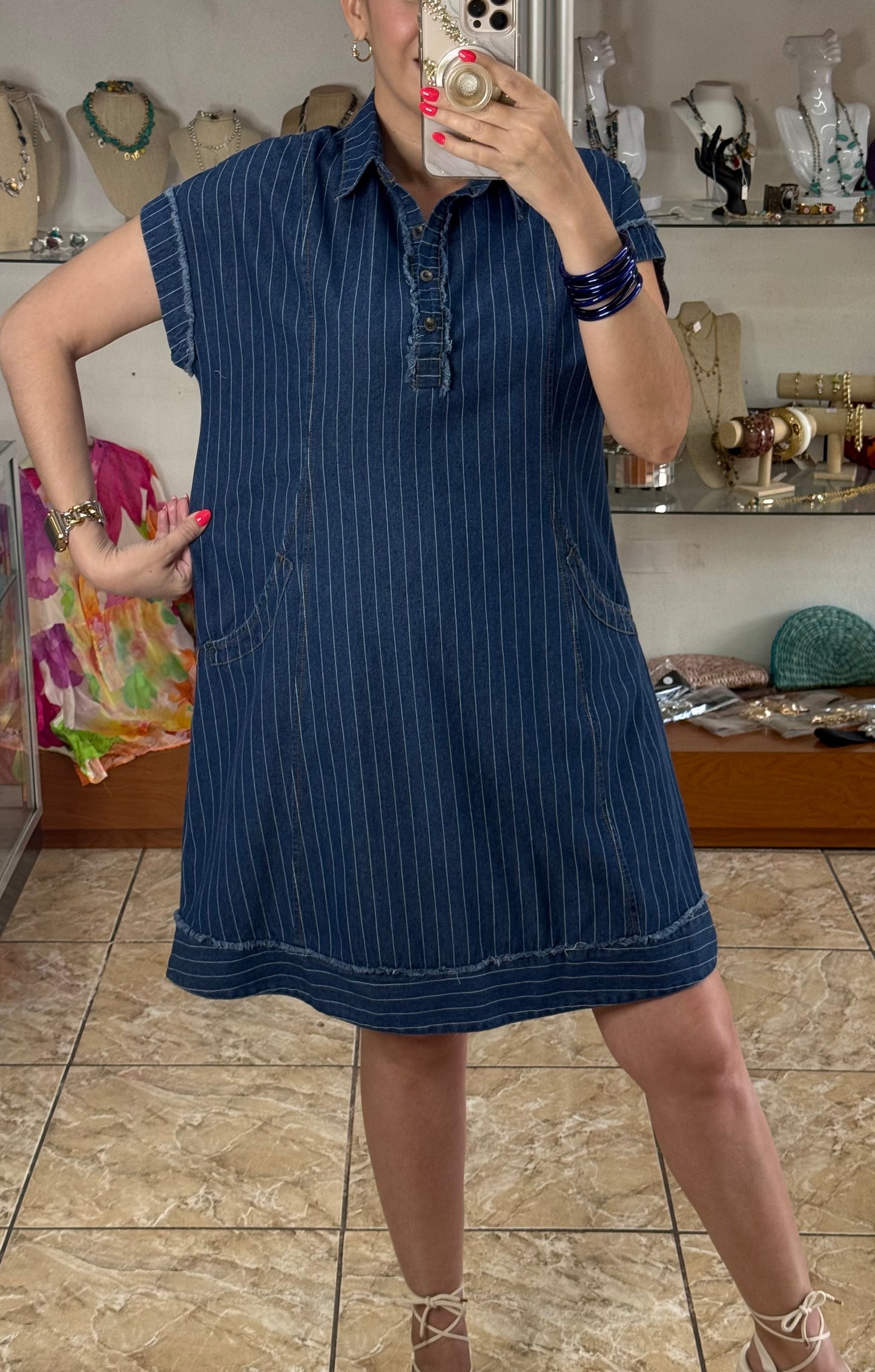 Pinstripe Denim Dress