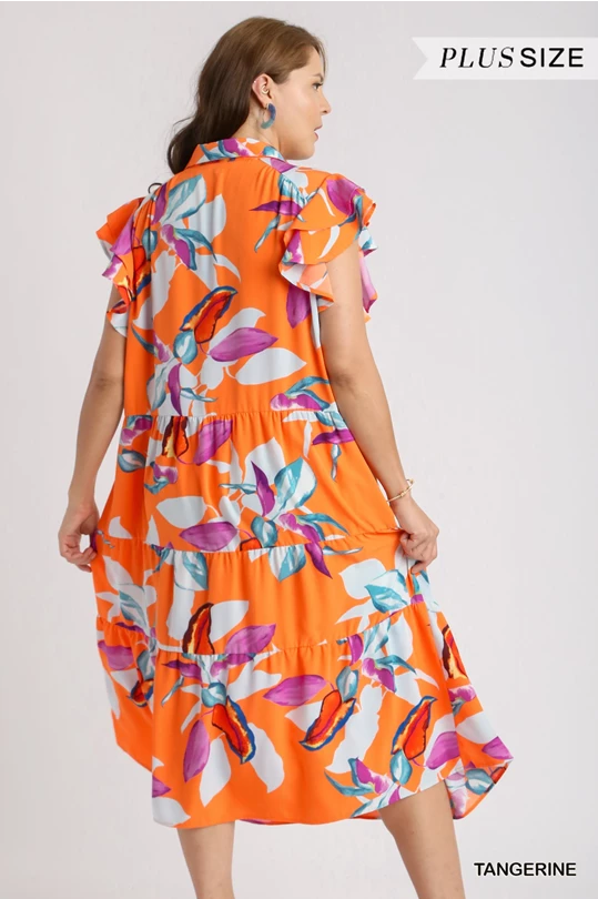 Tangerine Floral Midi Dress