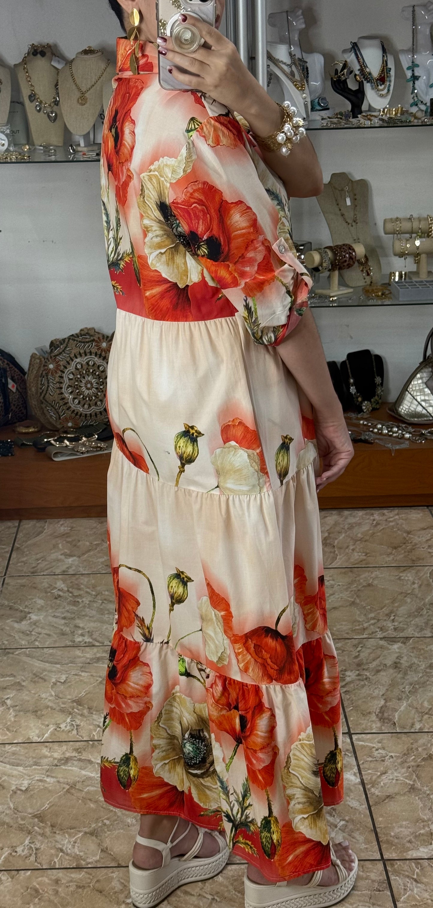 Peach/Orange Floral OS Maxi Dress (FINAL SALE)