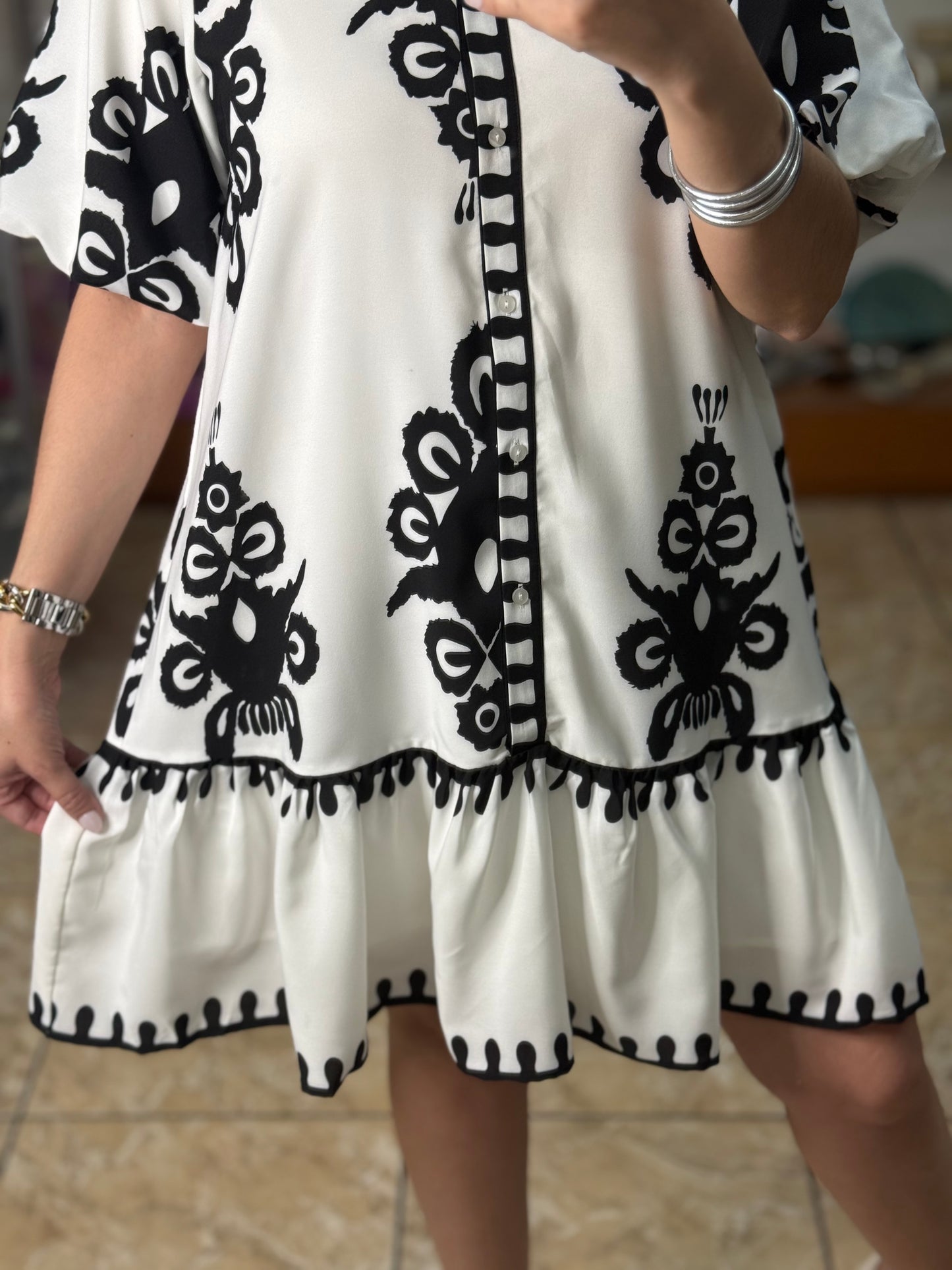 Off White/Black Mini Dress