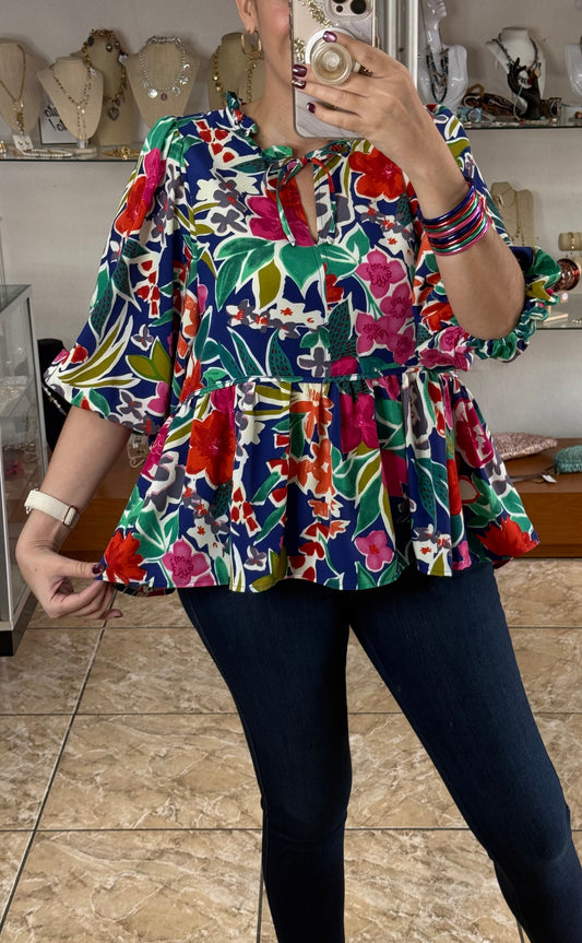Blue Mix Floral Top