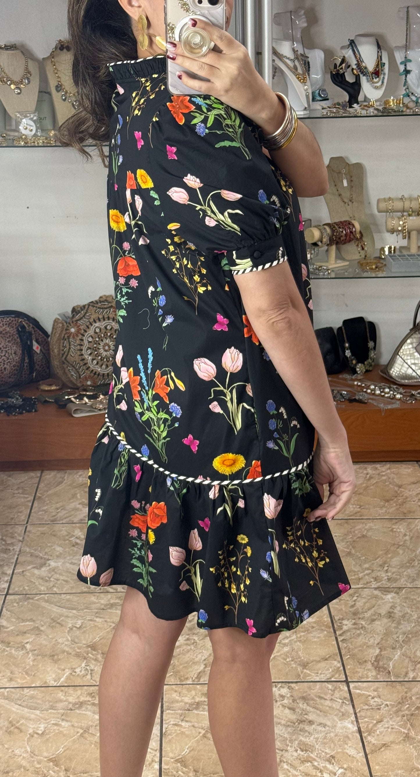 Multicolor/Black Floral Doll Dress