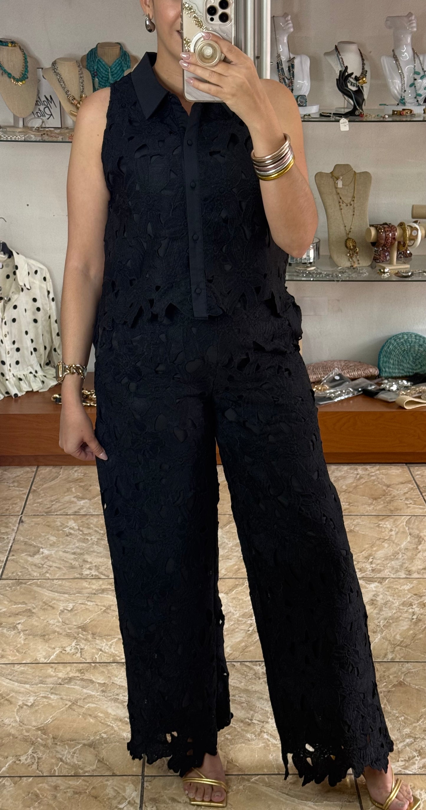 Black Lace Top and Pant Set