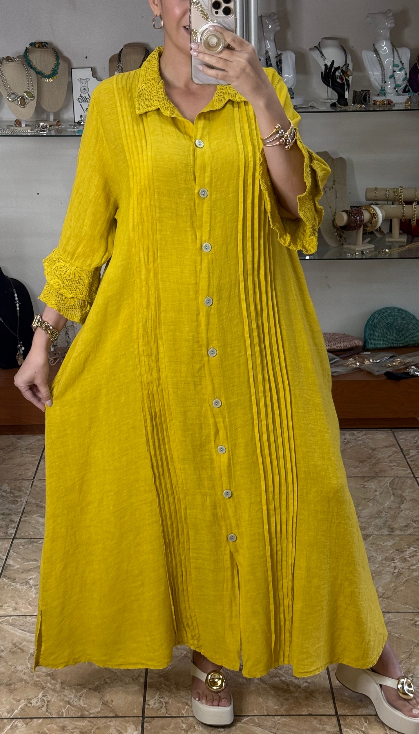 Camelia OS Linen Maxi Dress (NO RETURNS OR EXCHANGE)