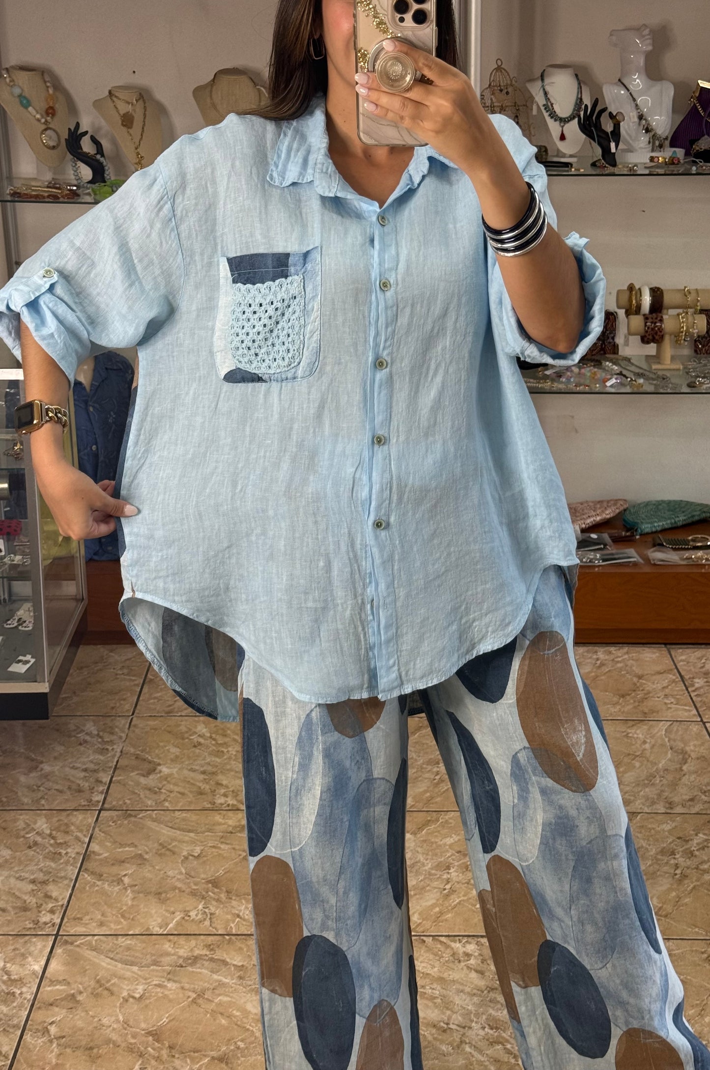 OS Low/High Linen Top & Pant Set (NO RETURNS OR EXCHANGE)
