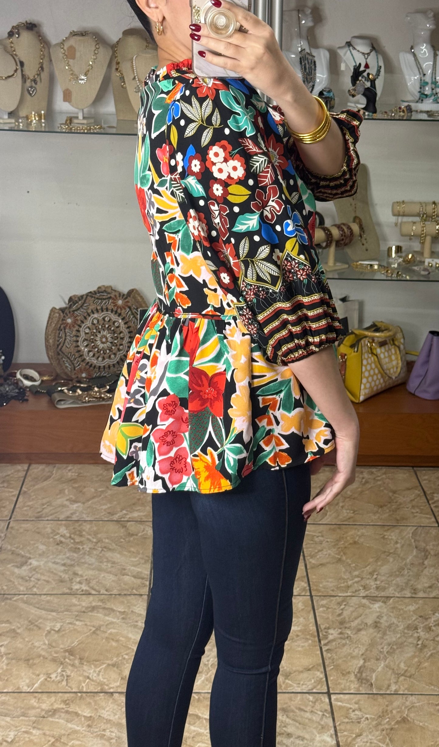 Black/Red Floral Top