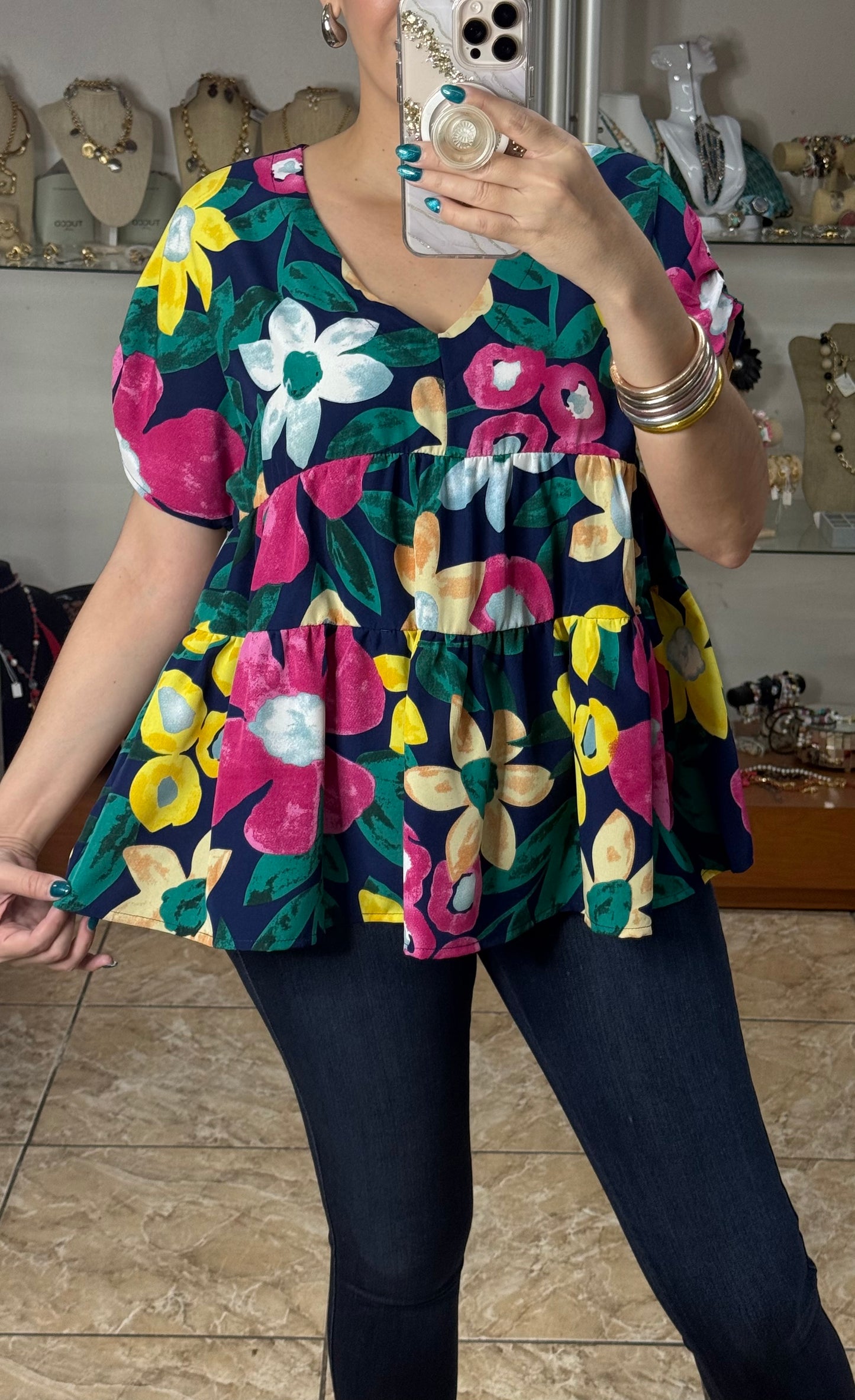 Navy Floral Doll Top