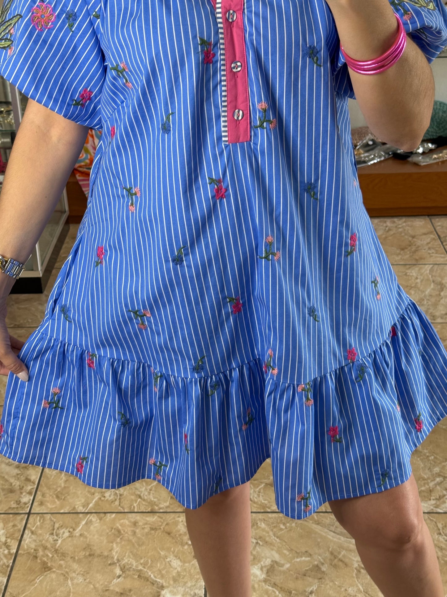 Puff Sleeves Floral Embroidered Mini Dress