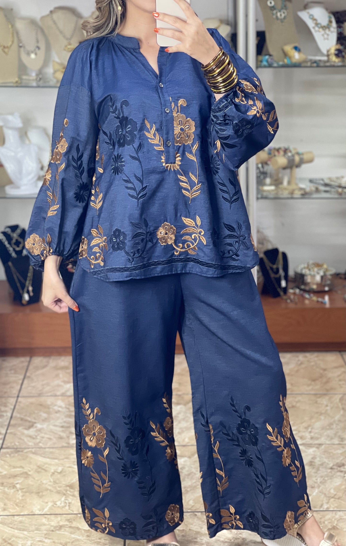 Embroidered Top and Pant Set