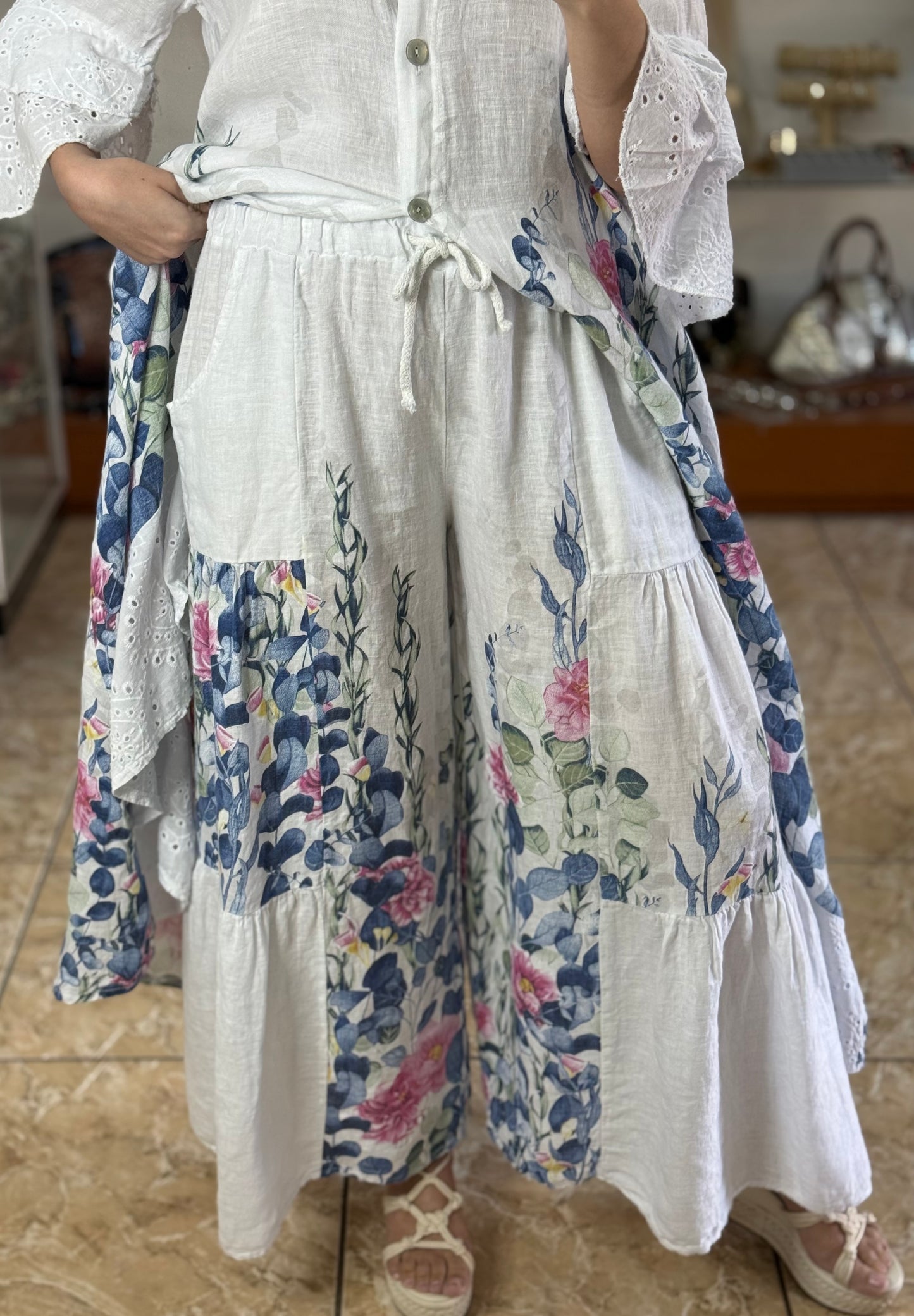 Linen Floral OS Top/Dress and Pant Set (FINAL SALE)