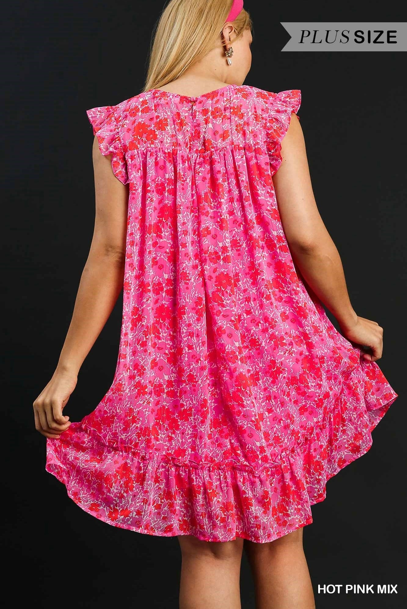 Hot Pink Mix Floral Sleeveless Dress