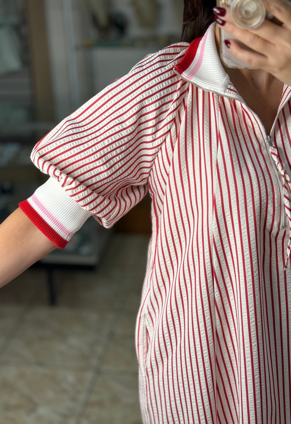 Collared Half-Zip Striped Tunic Dress