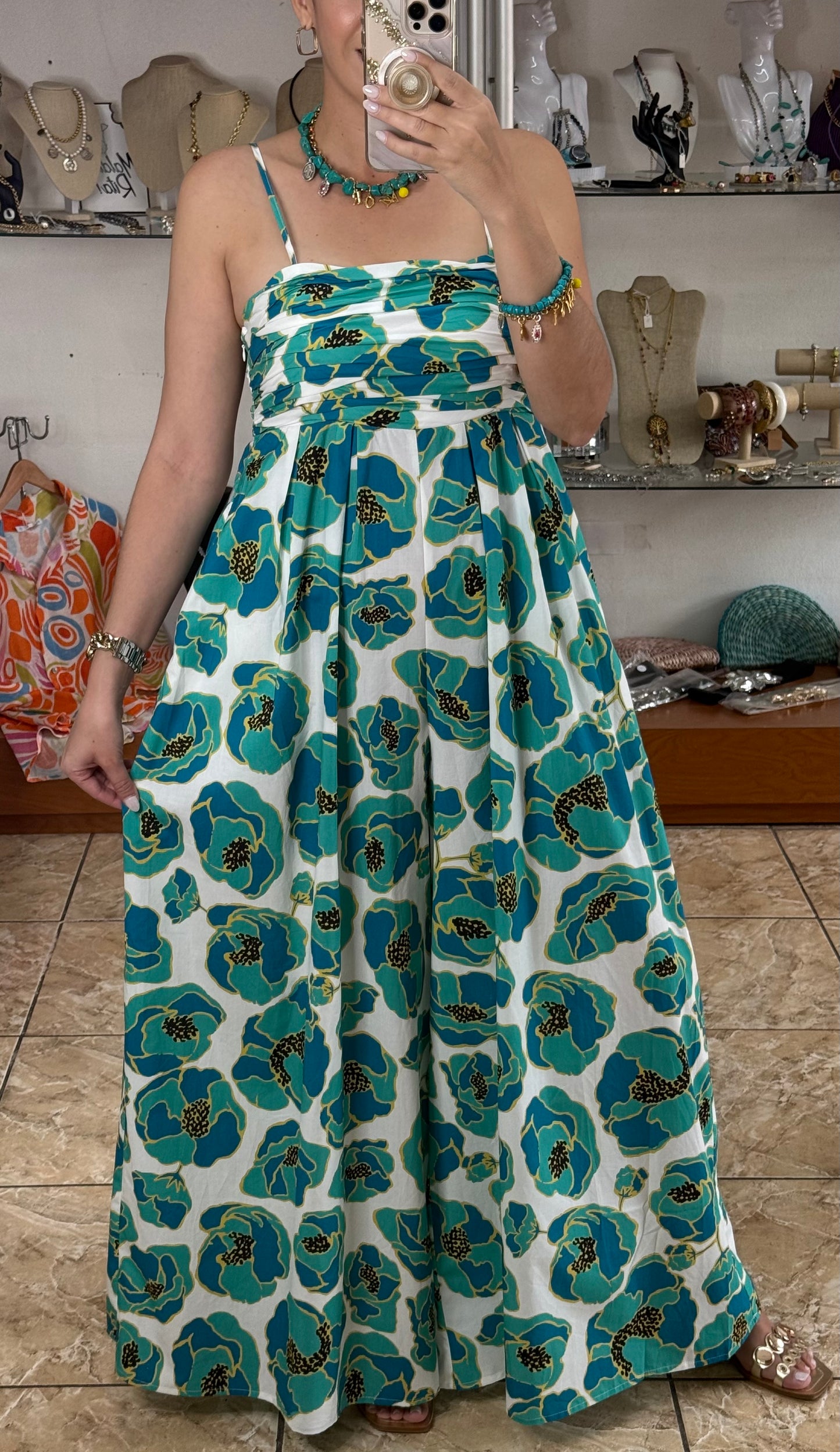 Green Flowers Jumpsuit