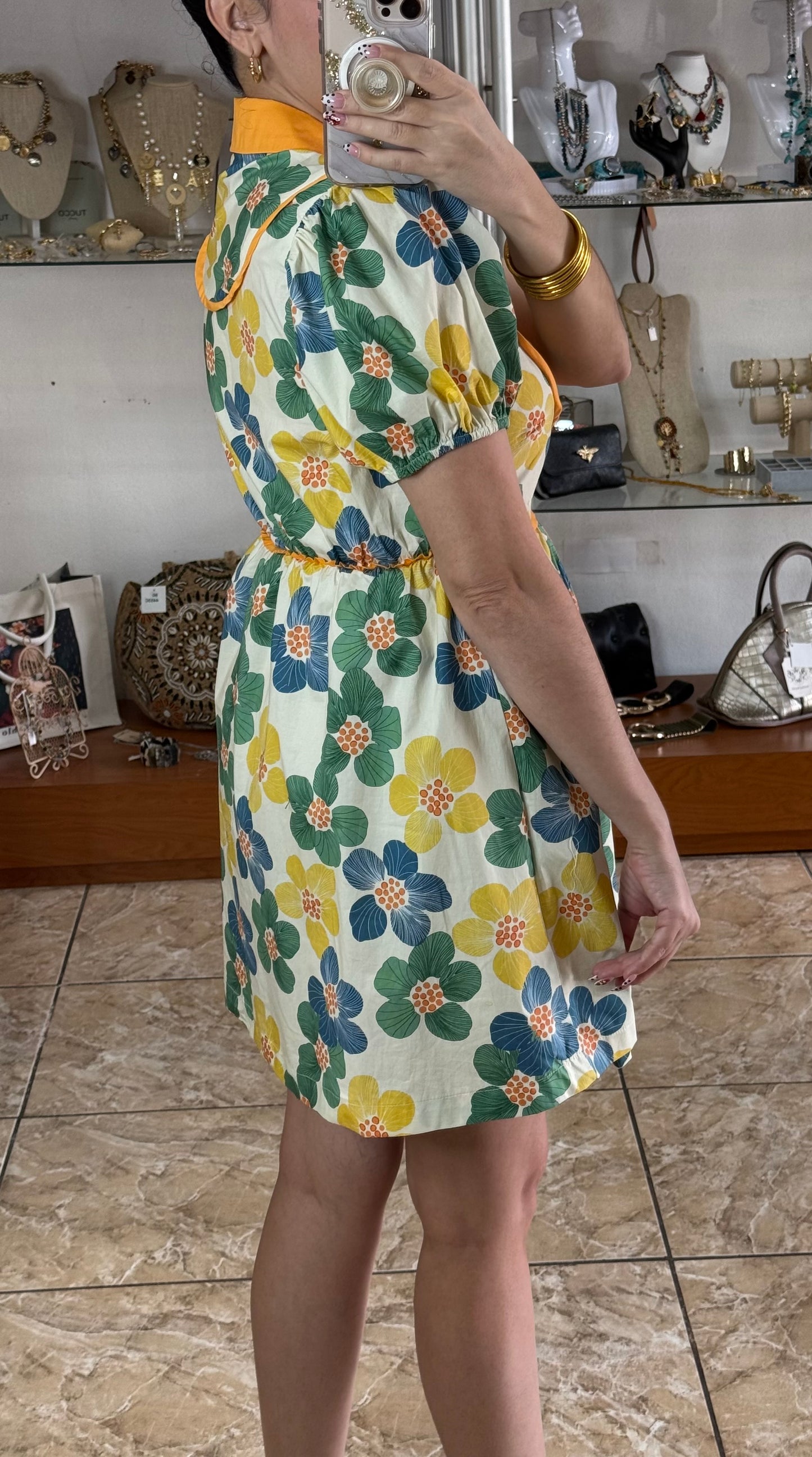 Floral Puff Sleeves Mini Dress