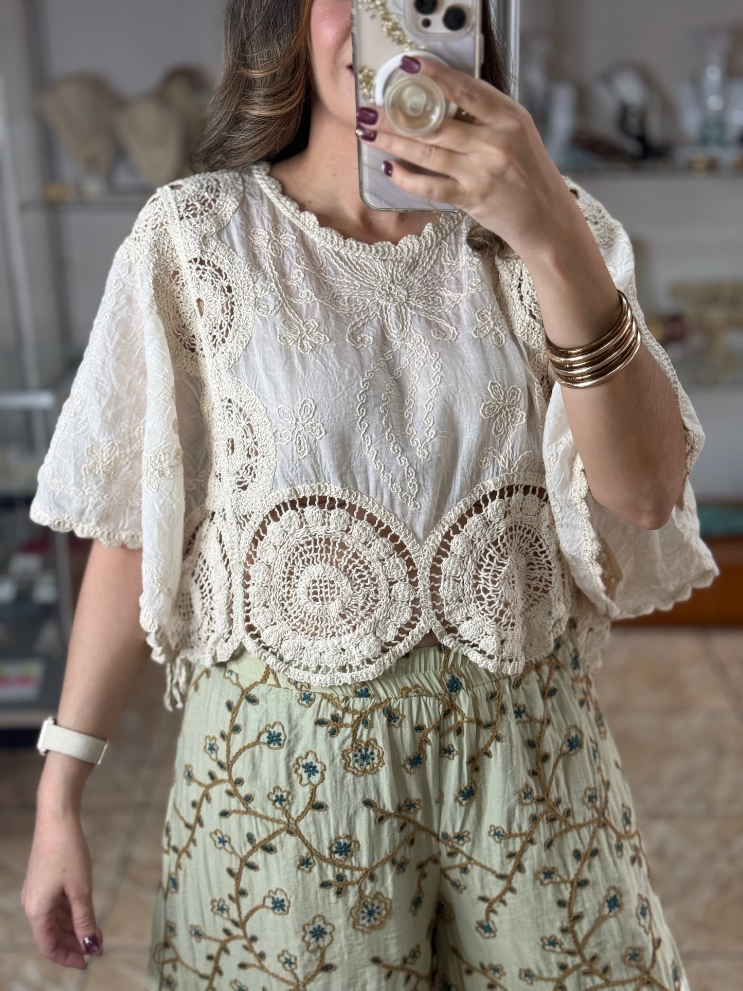 OS Natural Embroidered/Crochet Crop Top (FINAL SALE)