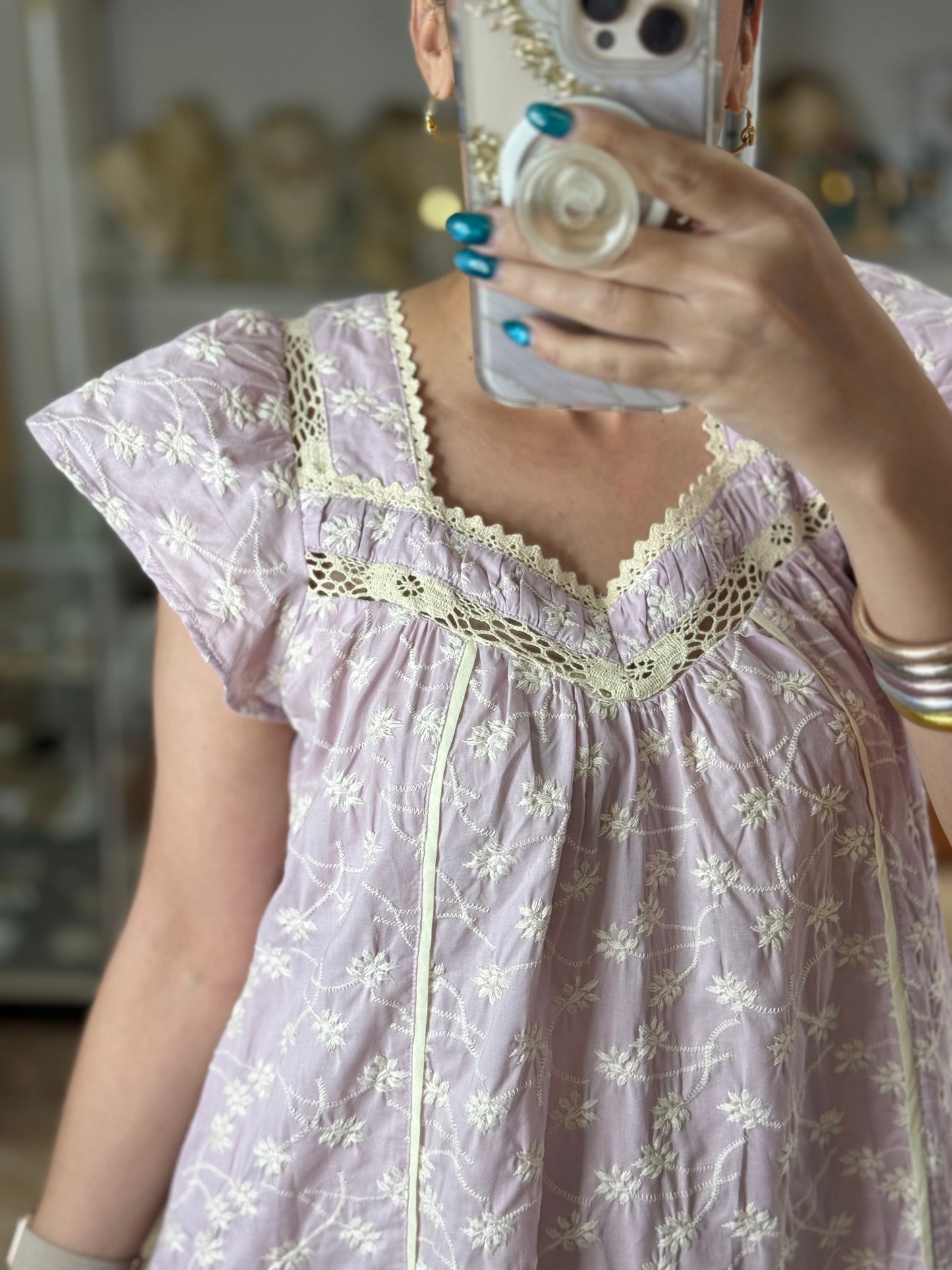 Lilac Floral Embroidered Mini Dress