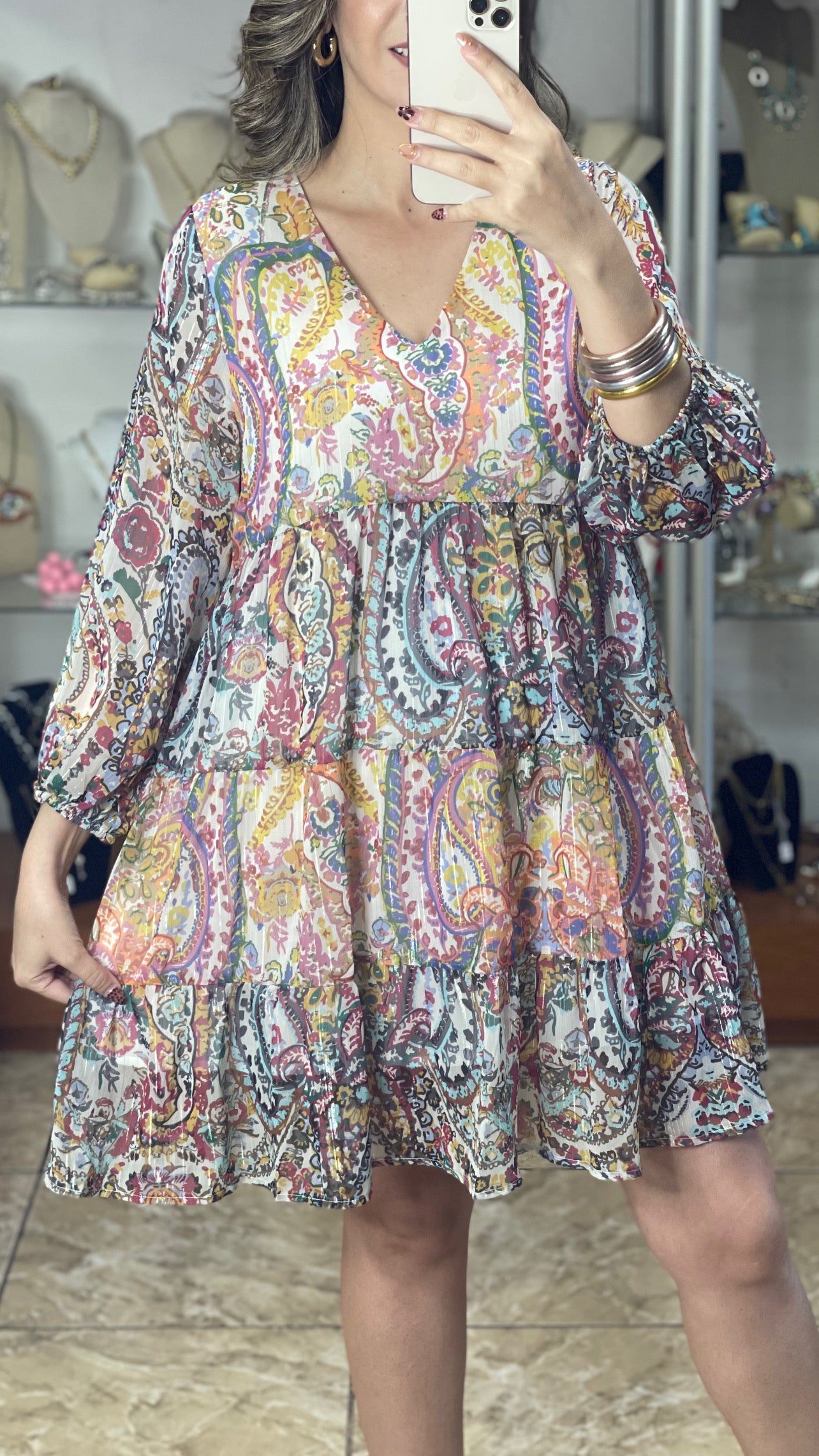 Paisley Metallic Mini Dress