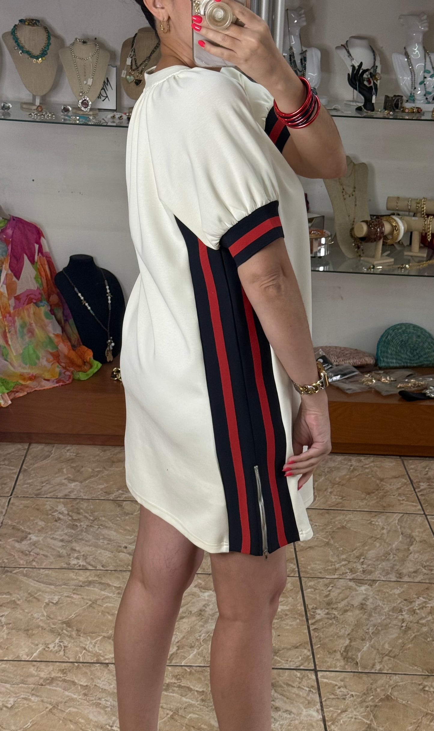 Varsity Trim Dress (Cream)