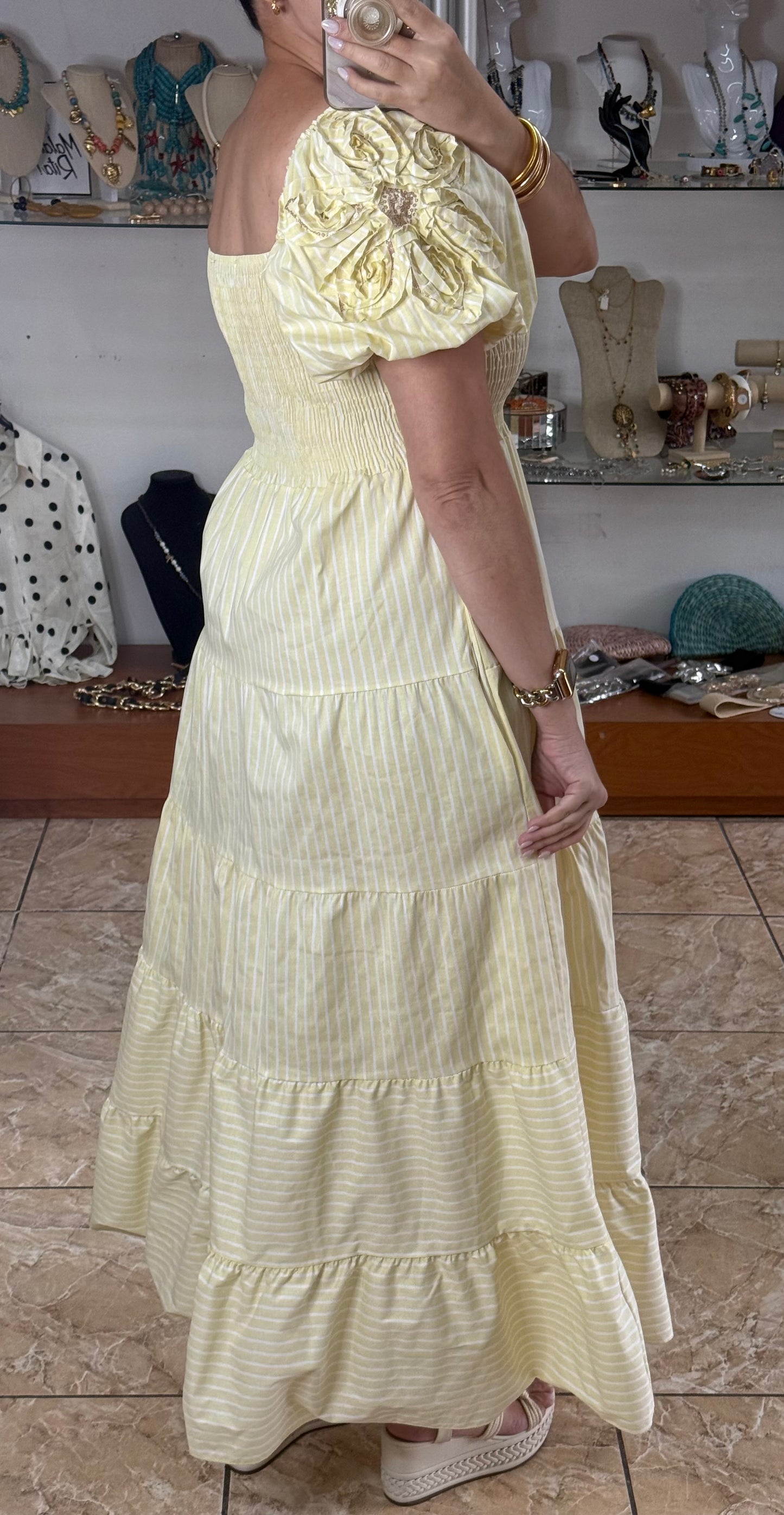 Puff Sleeves Striped OS Maxi Dress (NO RETURNS OR EXCHANGE)