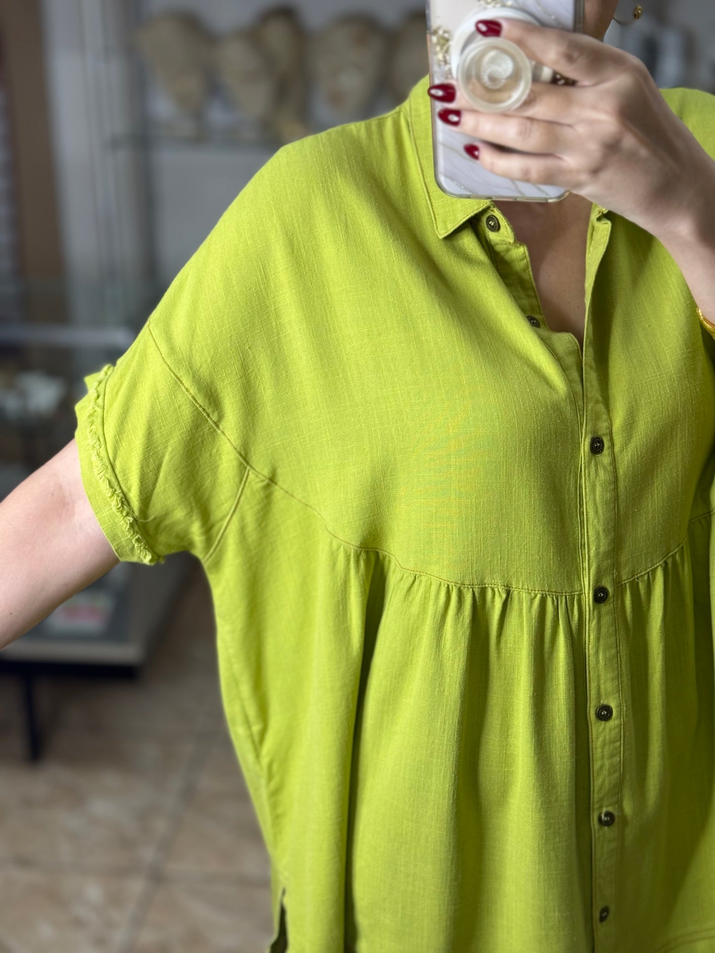 Avocado Green Linen Mix Oversize Top (FINAL SALE)