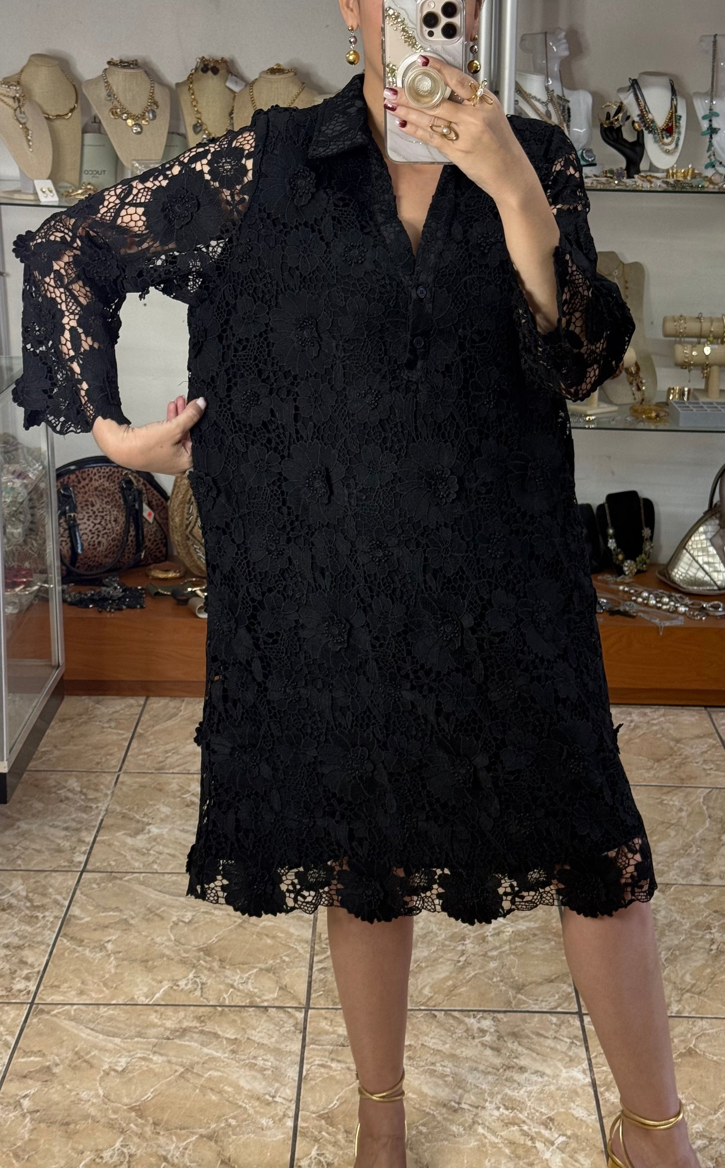 Floral Appliqué OS Midi Dress (FINAL SALE)