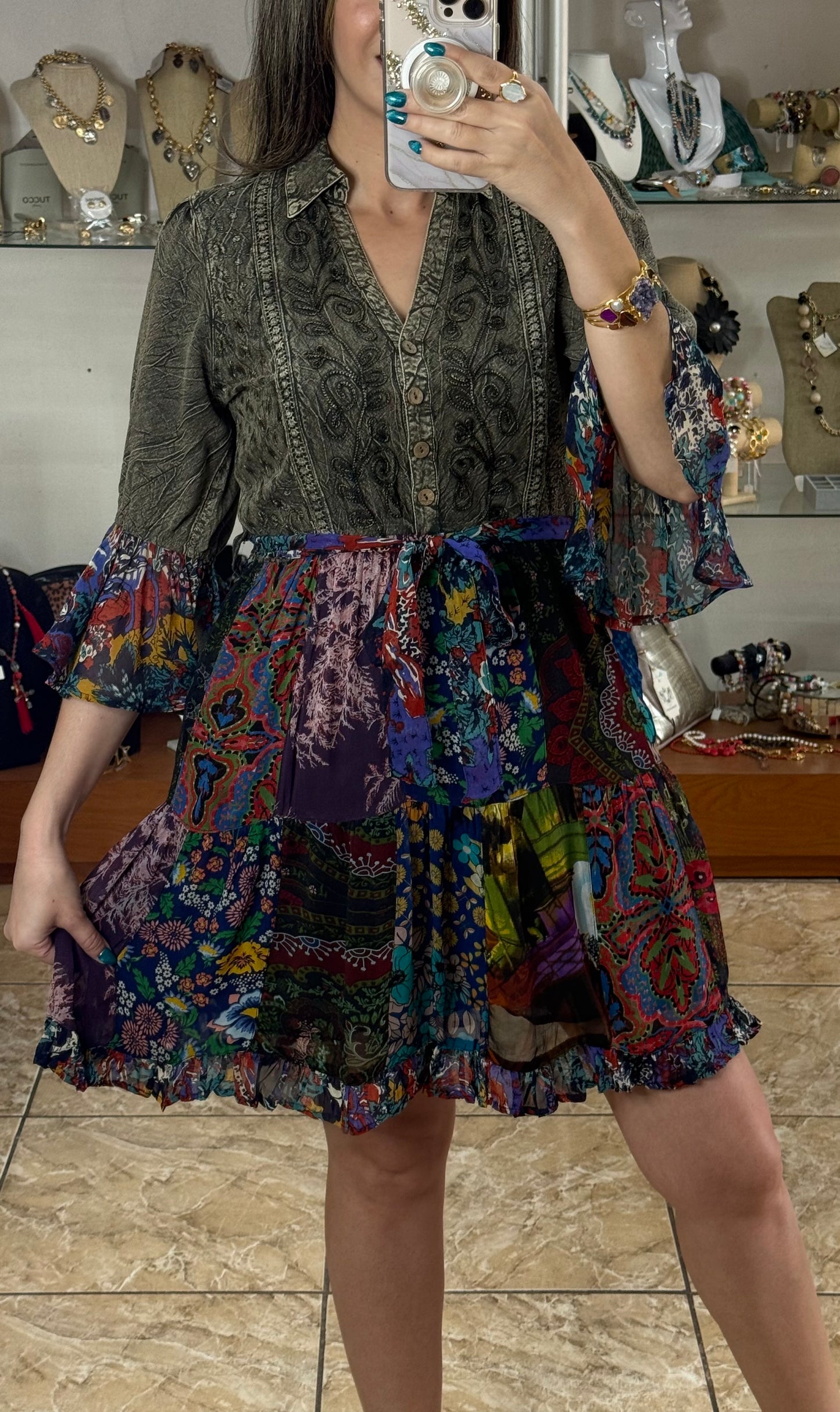 Embroidered and Patches Mini Dress