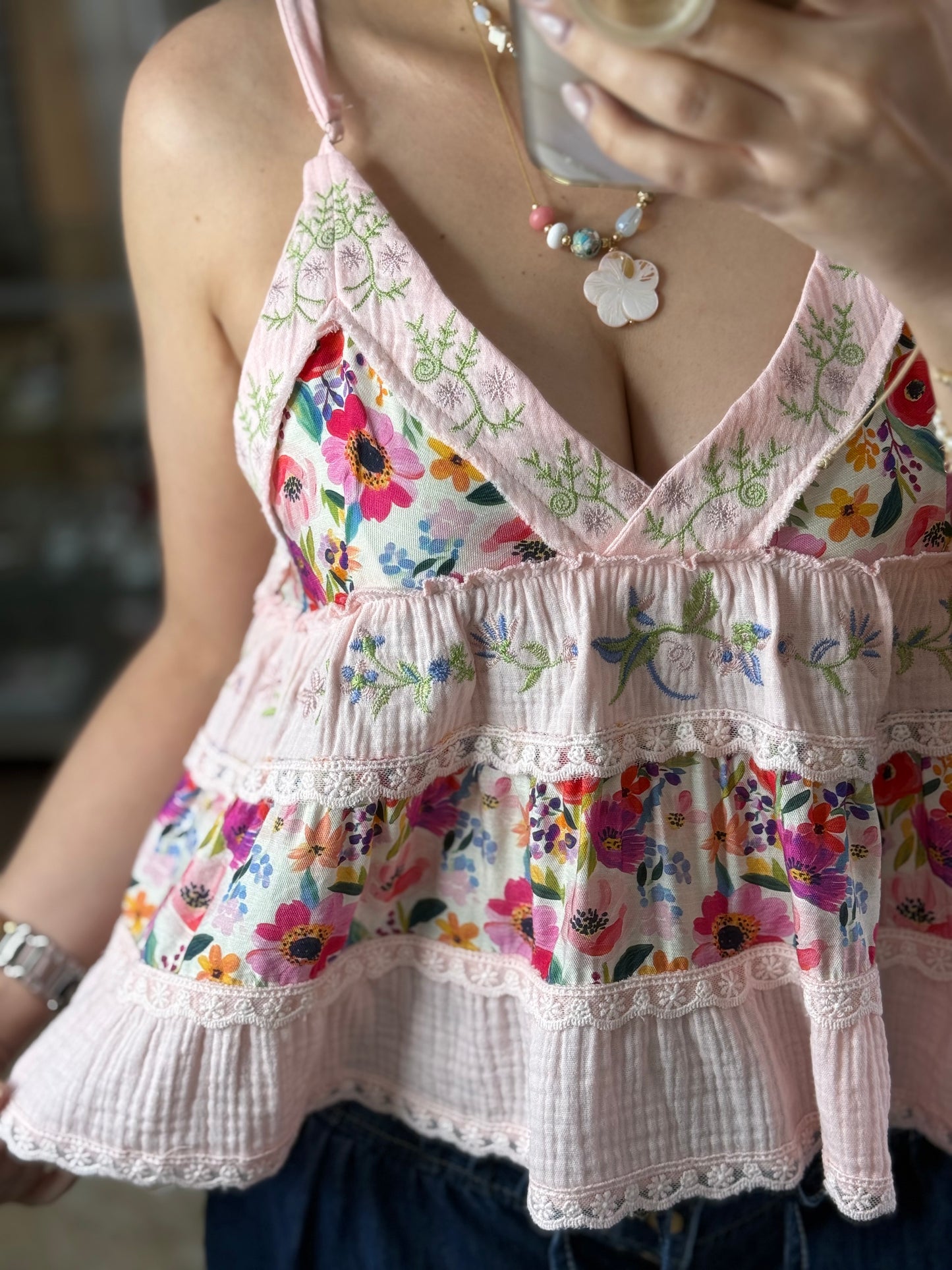 Pink Floral Doll Top