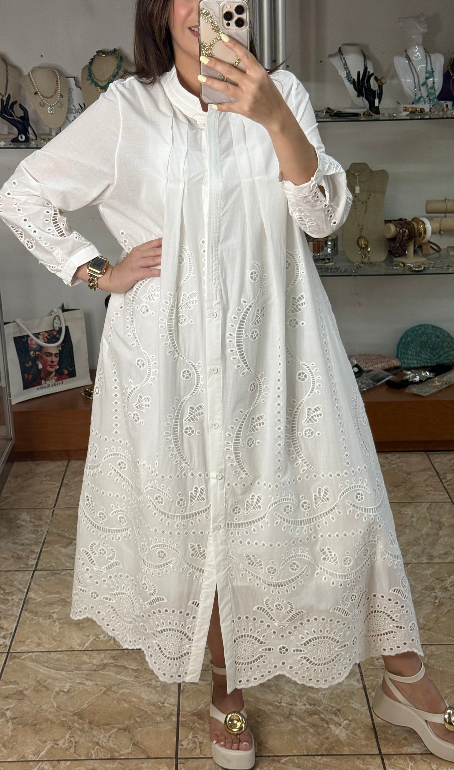 Long Sleeves Embroidered OS Maxi Dress (NO RETURNS OR EXCHANGE)
