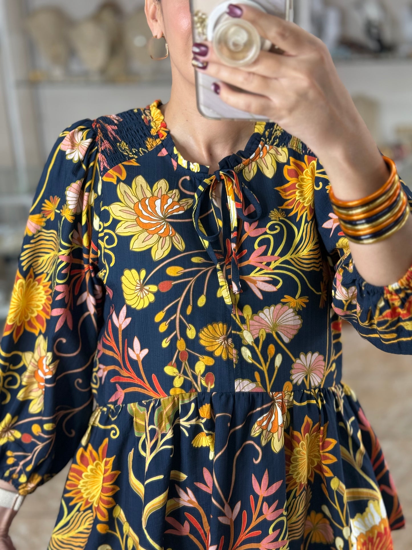 Navy/Orange Mix Floral Top