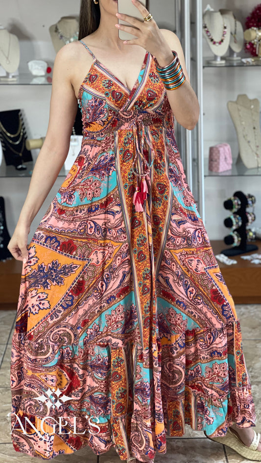 Pink Mix Maxi Boho Dress