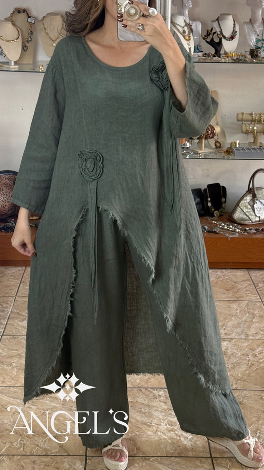 Asymmetrical OS Linen Top and Pant Set (FINAL SALE)