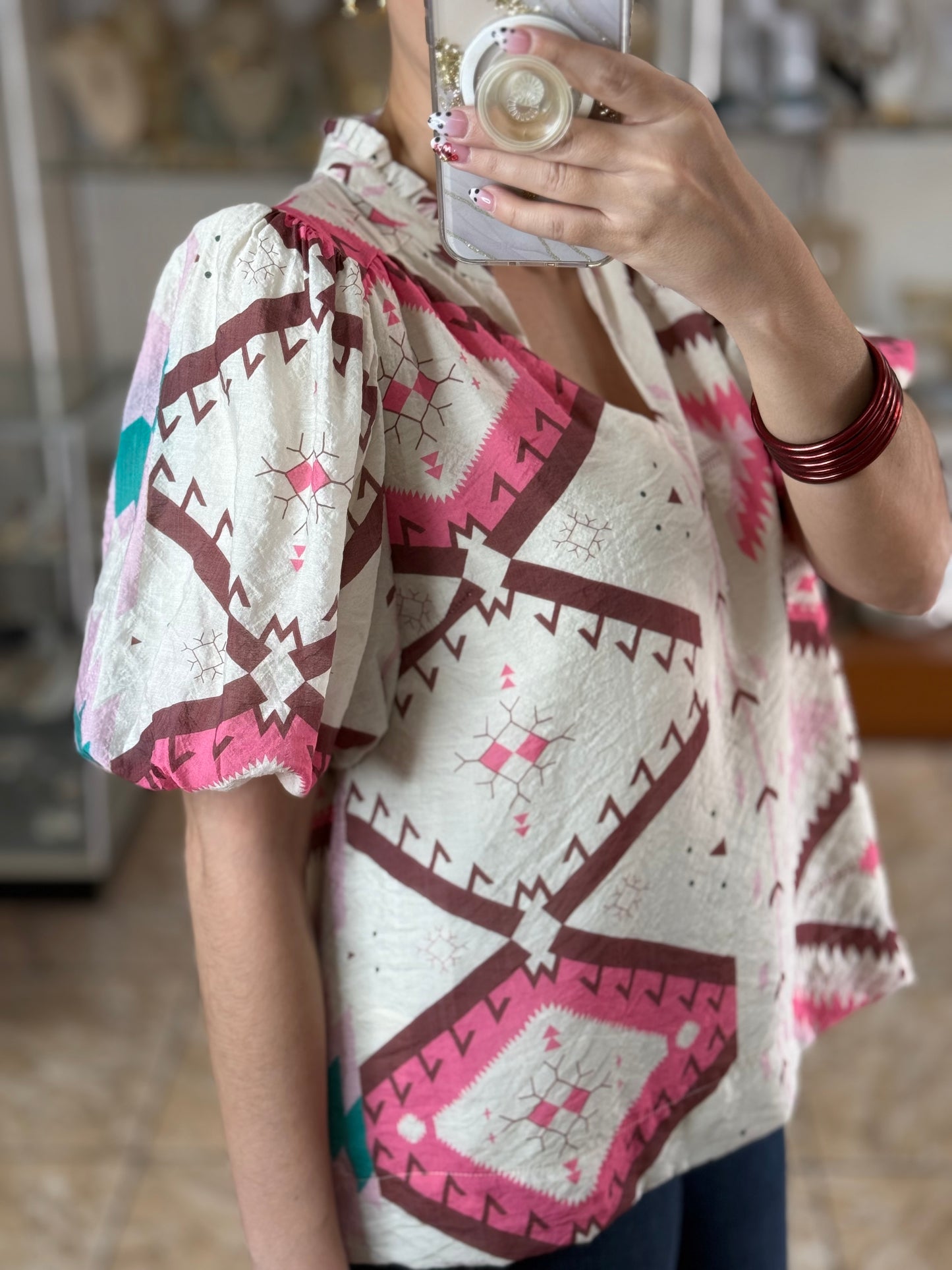 Cream Mix Puff Sleeves Top