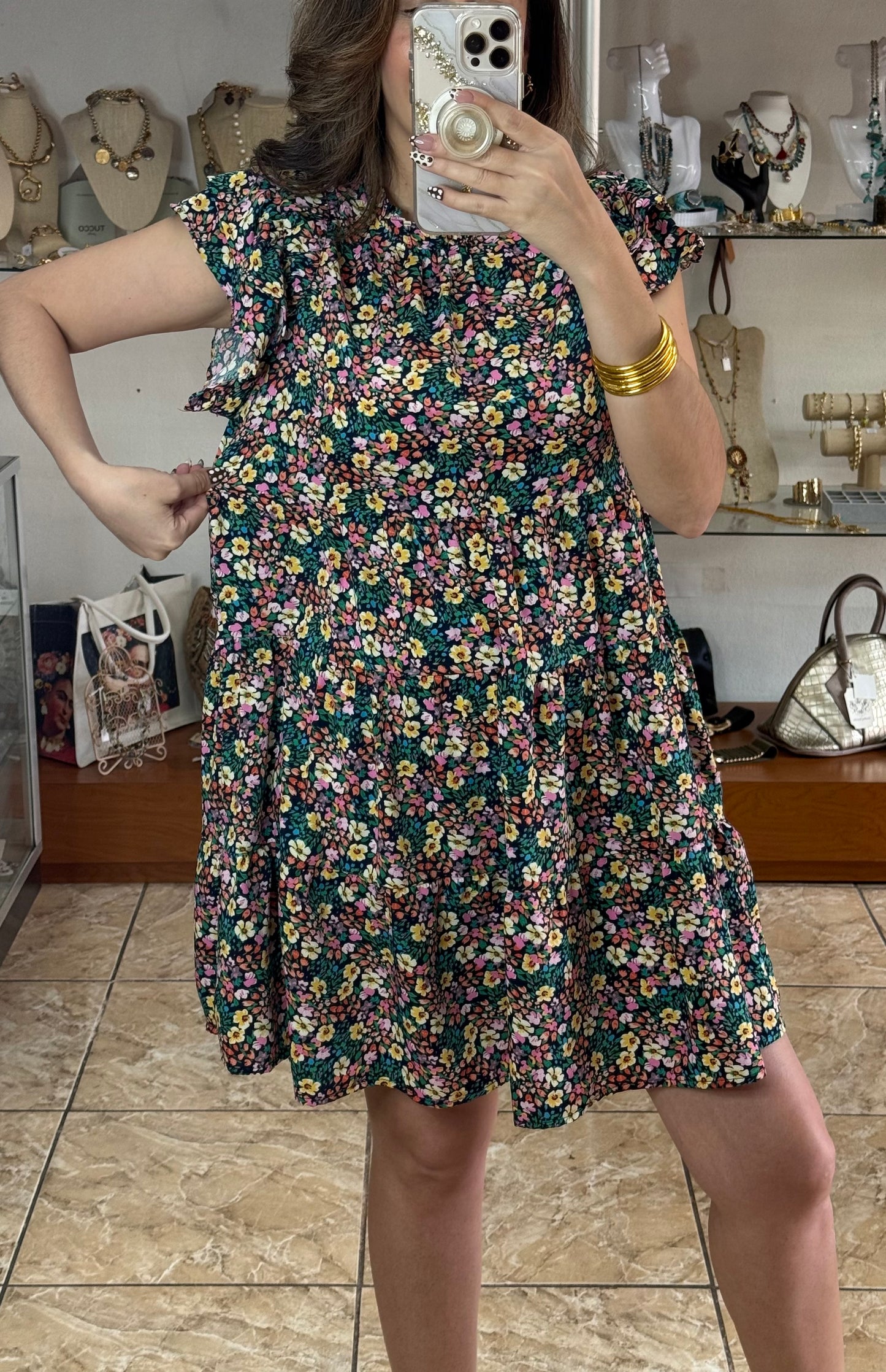 Navy Mix Floral Print Mini Dress