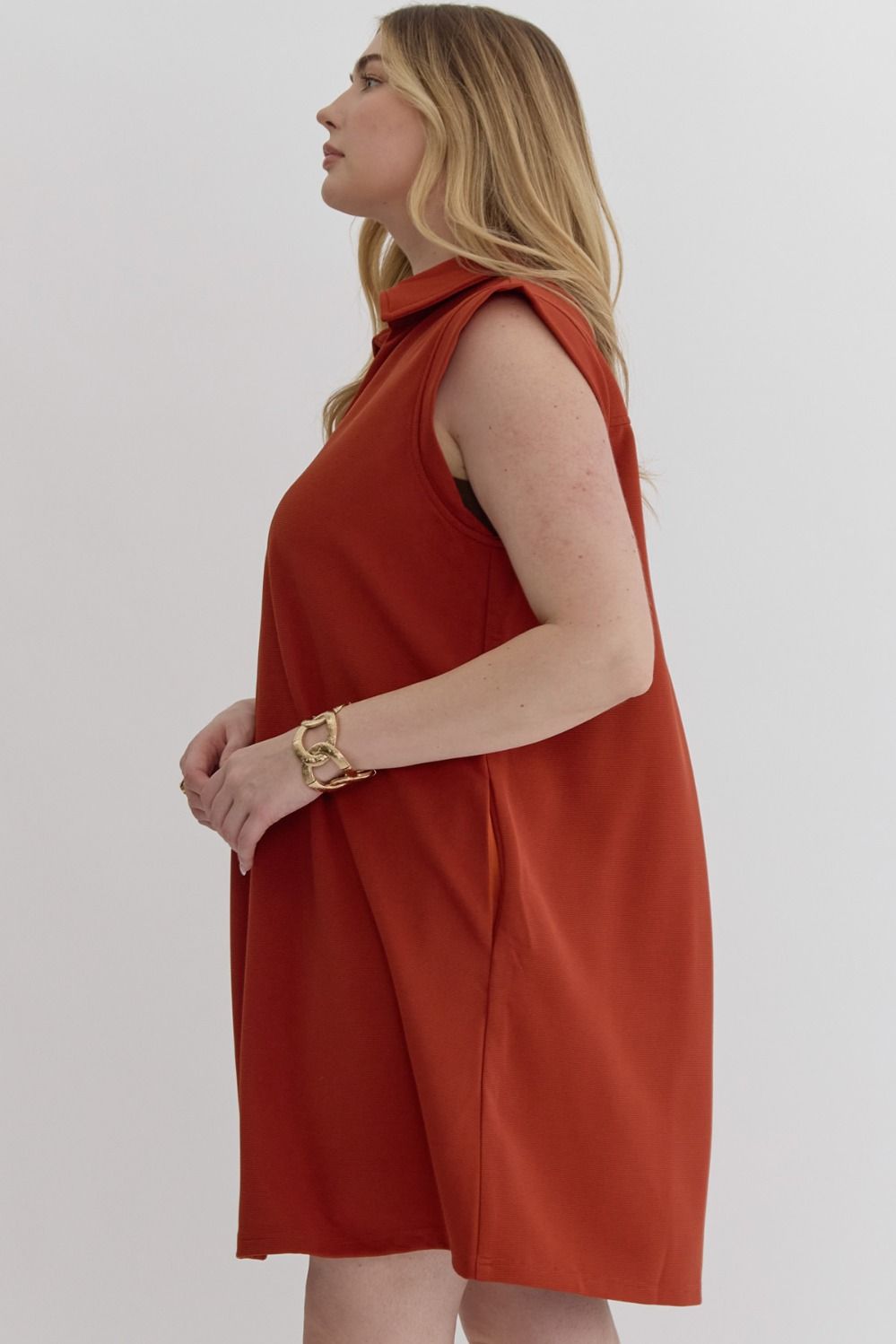 Rust Sleeveless Basic Dress (PLUS)