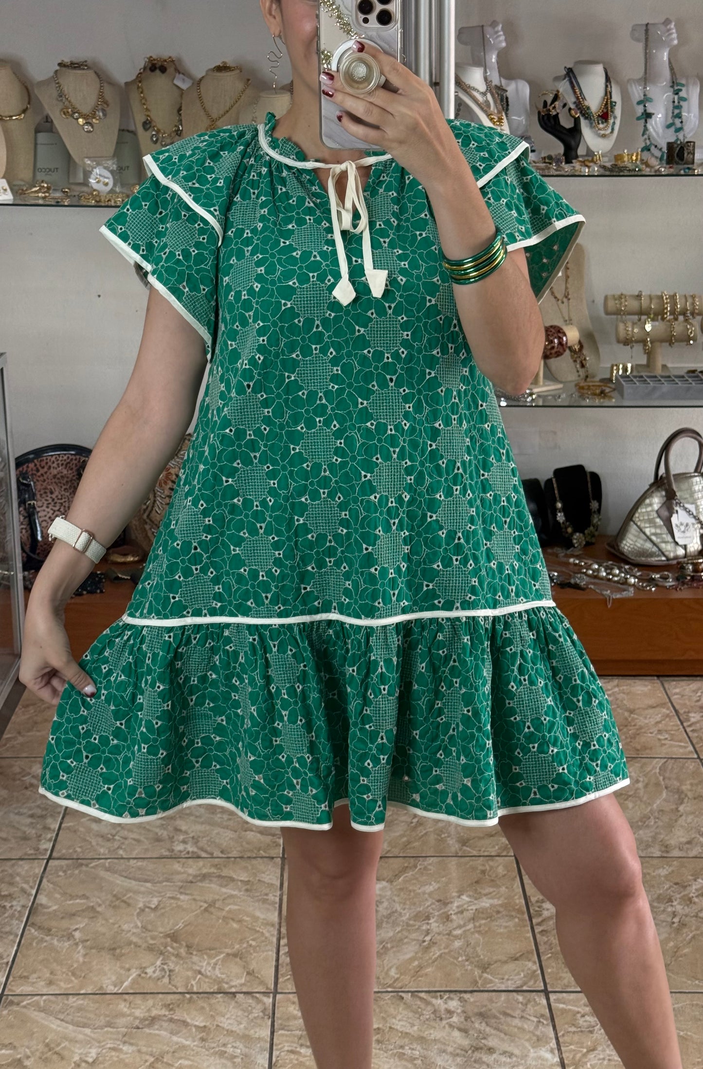 Green Embroidered Doll Dress