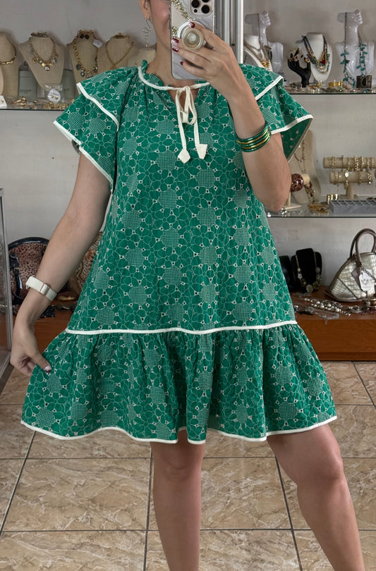 Green Embroidered Doll Dress
