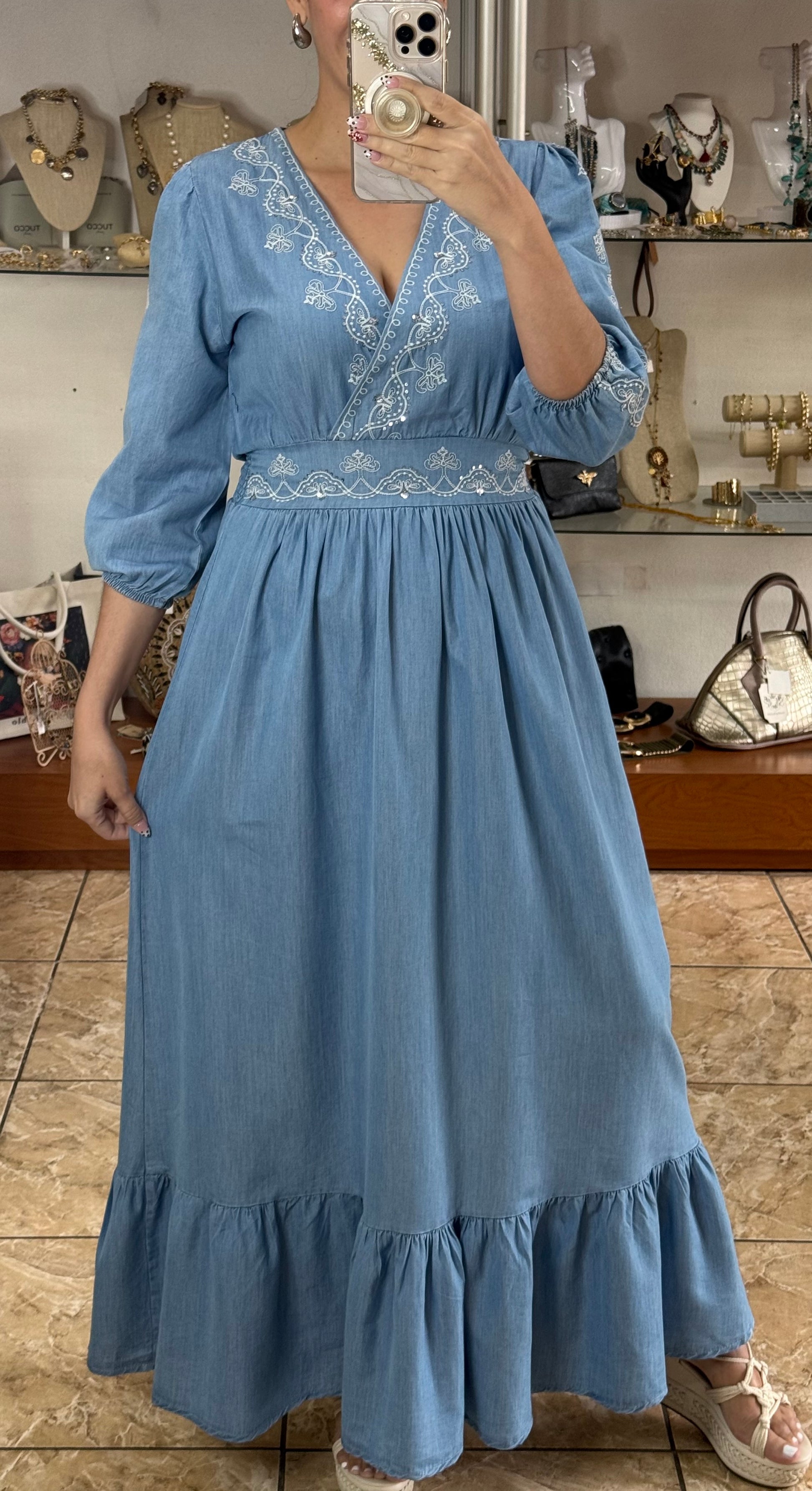 Sequins Denim Maxi Dress (FINAL SALE) – Tienda Angels Aguada