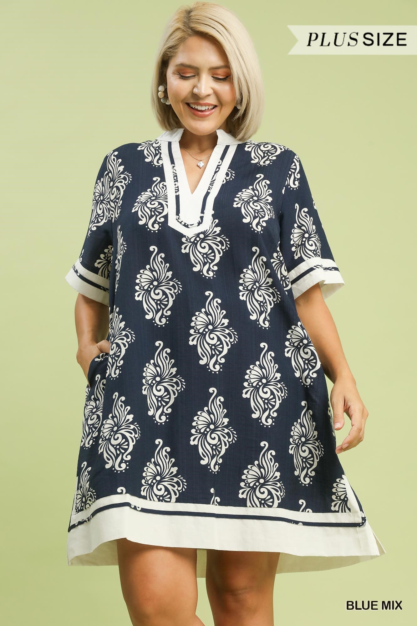 Blue Mix Abstract Print Mini Dress (PLUS)