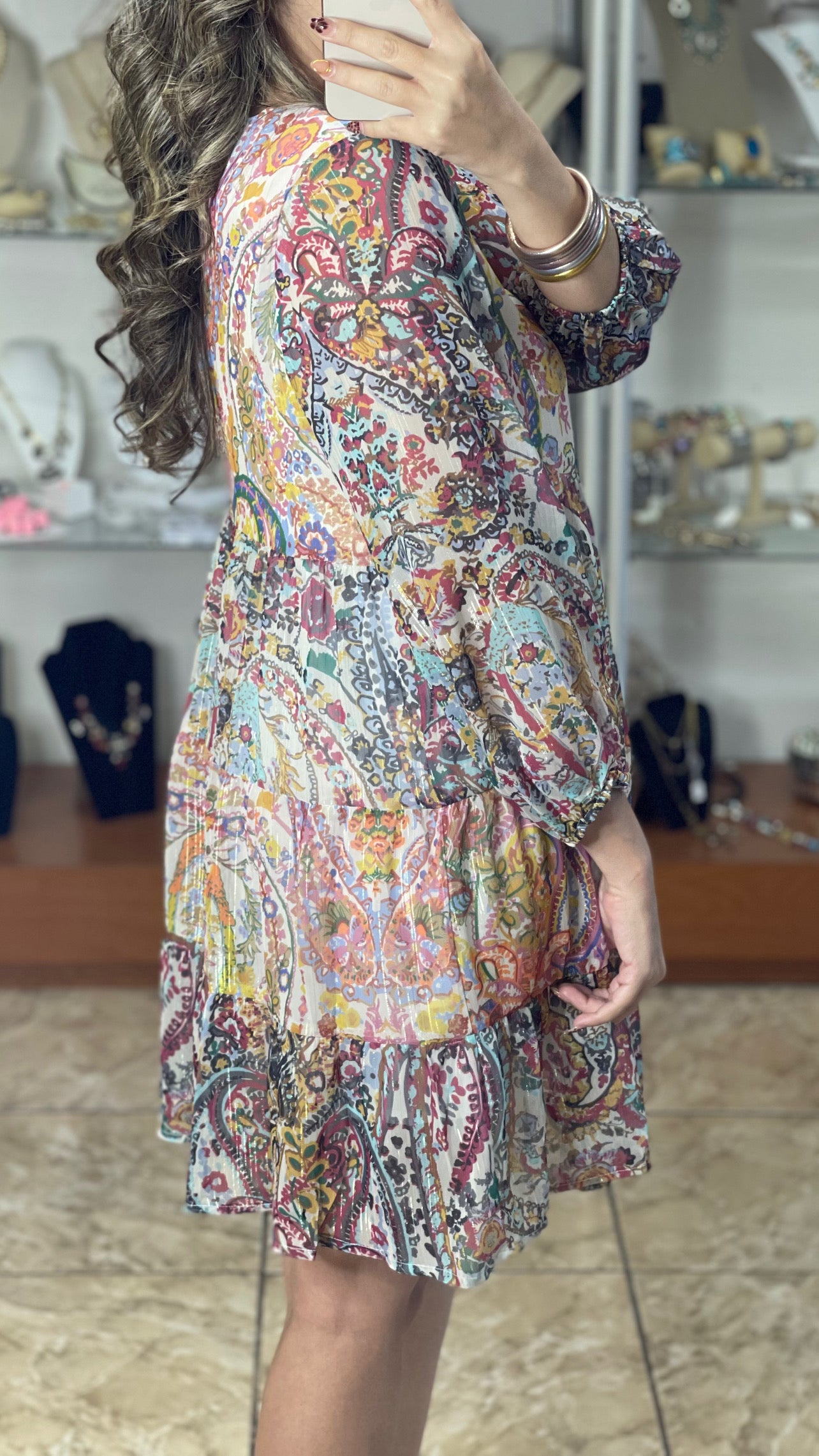 Paisley Metallic Mini Dress