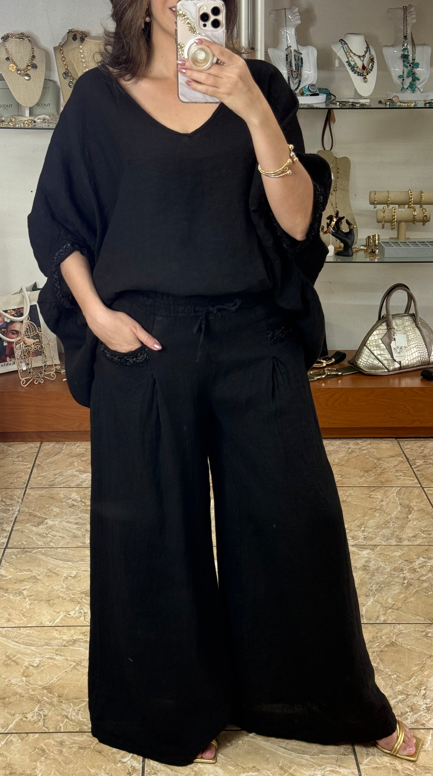 Black OS Linen Pant Set (FINAL SALE)
