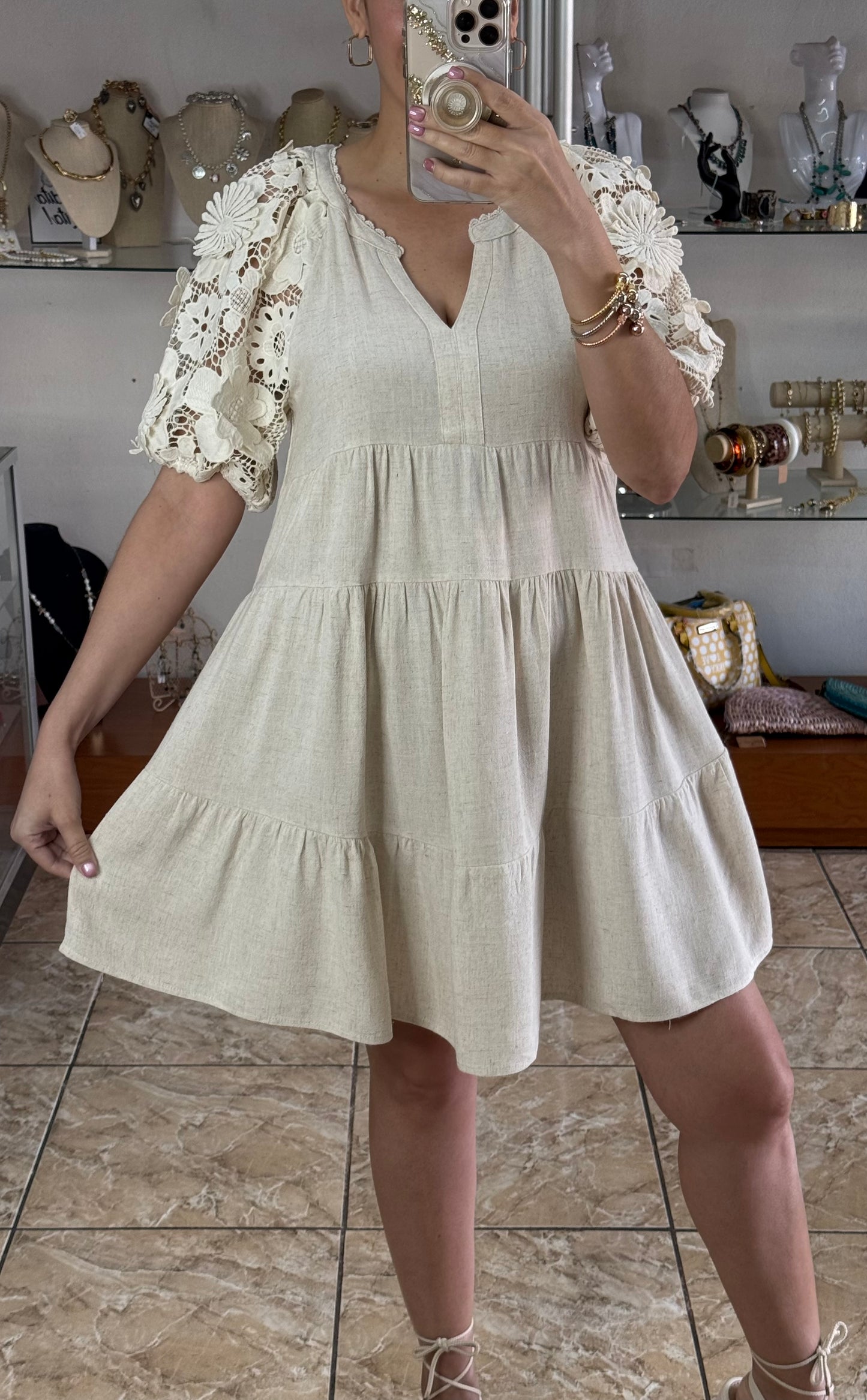 Floral Lace Sleeves Tiered Dress (FINAL SALE)